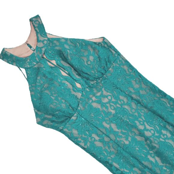 Morgan & Co. Green Glitter Racerback Mermaid Evening Formal Prom Dress Size 5/6 - Picture 2 of 9